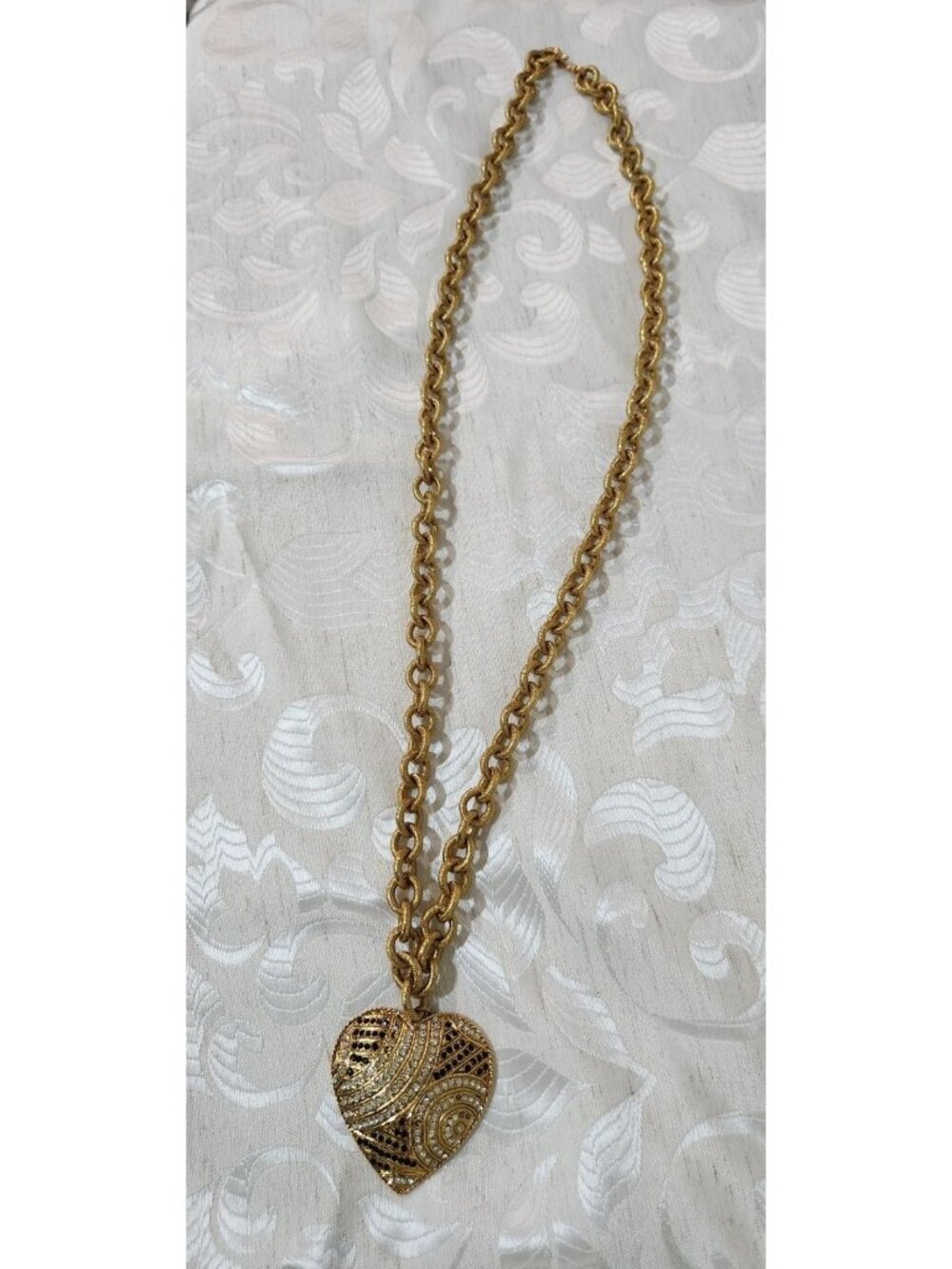 Jay Feinberg Puffy Heart Gold-Tone Necklace With Black & Clear Pave Crystals